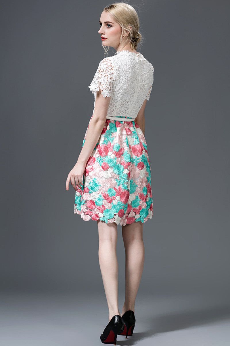 [30% OFF TILL 7 APR] Casual Lace Embroidery Layer Casual Dress With Belt