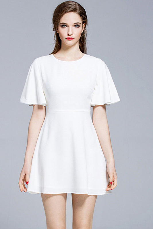 Casual Pure Color Lotus Leaf Sleeve OL Mini Dress