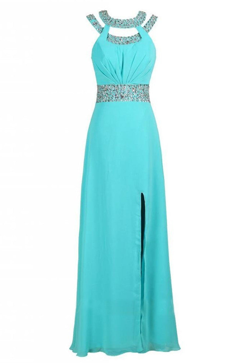 Round Collar Sequins Bridesmaid Evening Bridal Long Dress