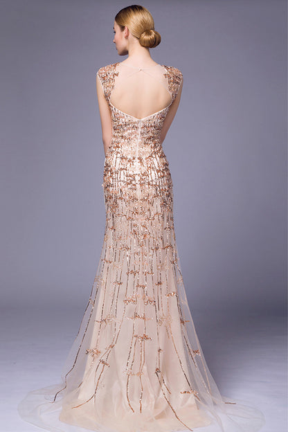 Full Tube Mixed Squin Beaded Mesh Party Dress