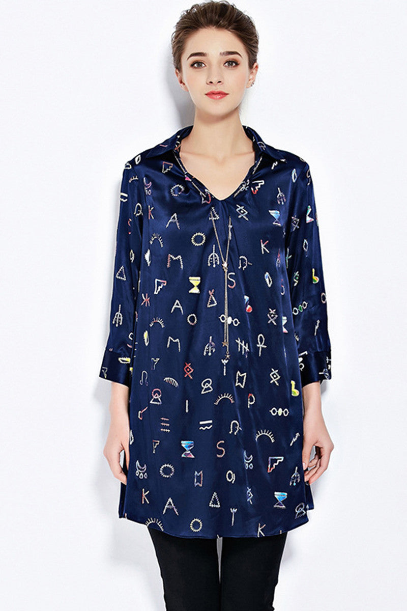 Scoop Neck Colorful Letter Print Loose Blouse Top