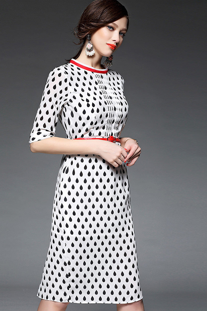 Grace Round Neck Drop Print Formal Midi Dress