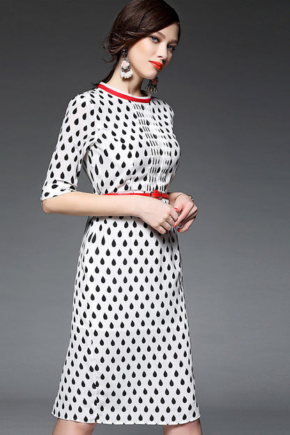 Grace Round Neck Drop Print Formal Midi Dress
