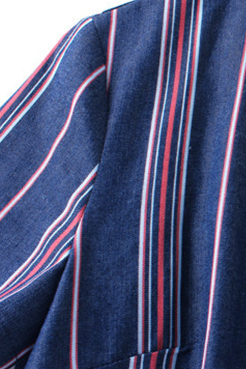 Multi Stripe Short Sleeve Small MockCollar Dress