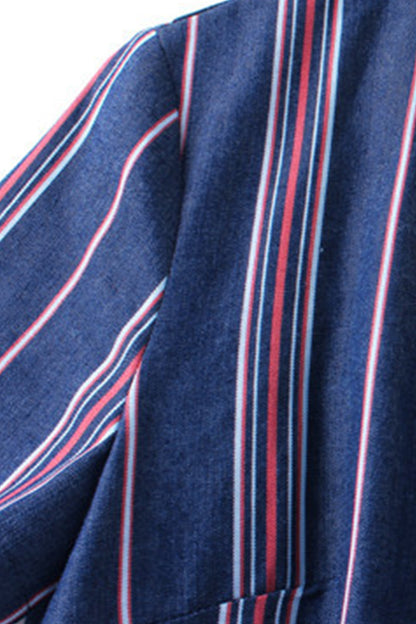 Multi Stripe Short Sleeve Small MockCollar Dress