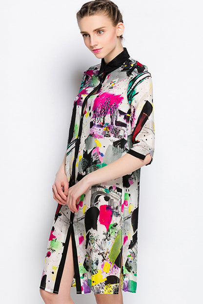 Lapel Fashion Digital Pattern Loose Dress