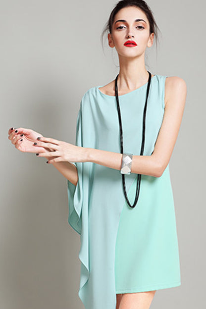 Round Collar Ruffle Padded Irregular Dress