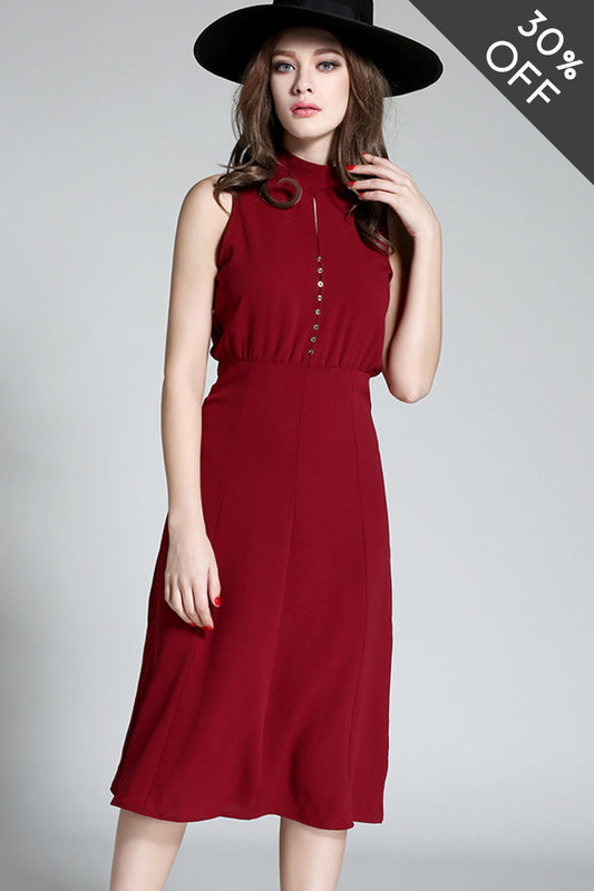 [30% OFF TILL 8 APR] Grace Stand Collar Formal Slim OL Midi Dress