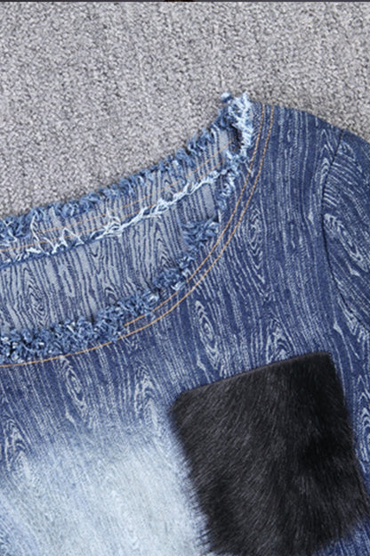 Washed Denim Raw Edge Elegant Dress