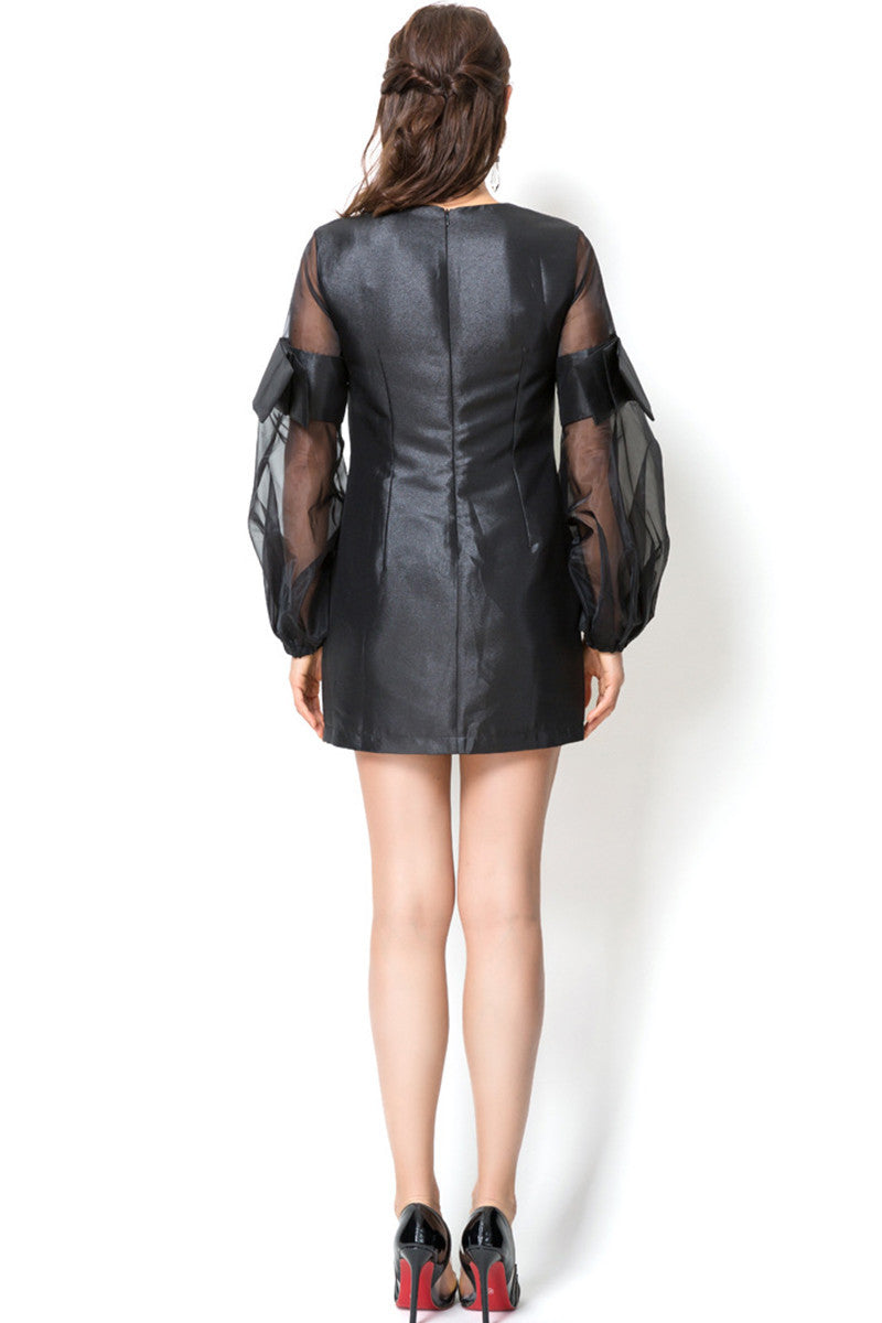 [30% OFF TILL 8 APR] Sharp Puffed Sleeves Round Neck Mini Cocktail Dress