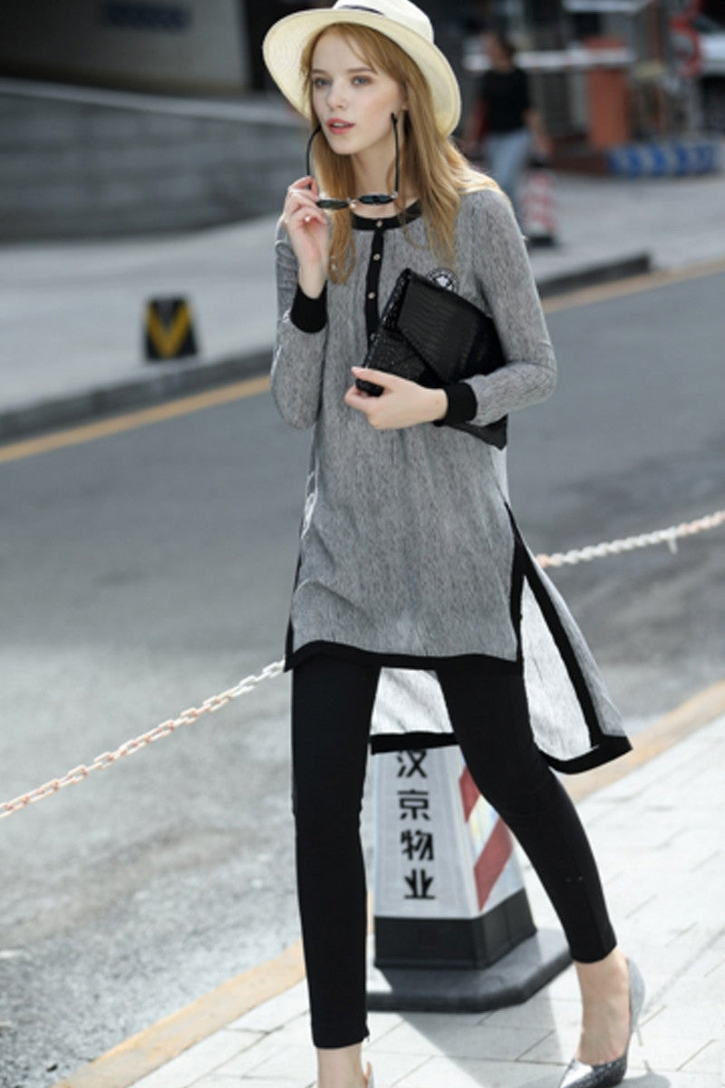 Stripe High-Low With Long Side Slit Tops - NJOYDRESS - 2