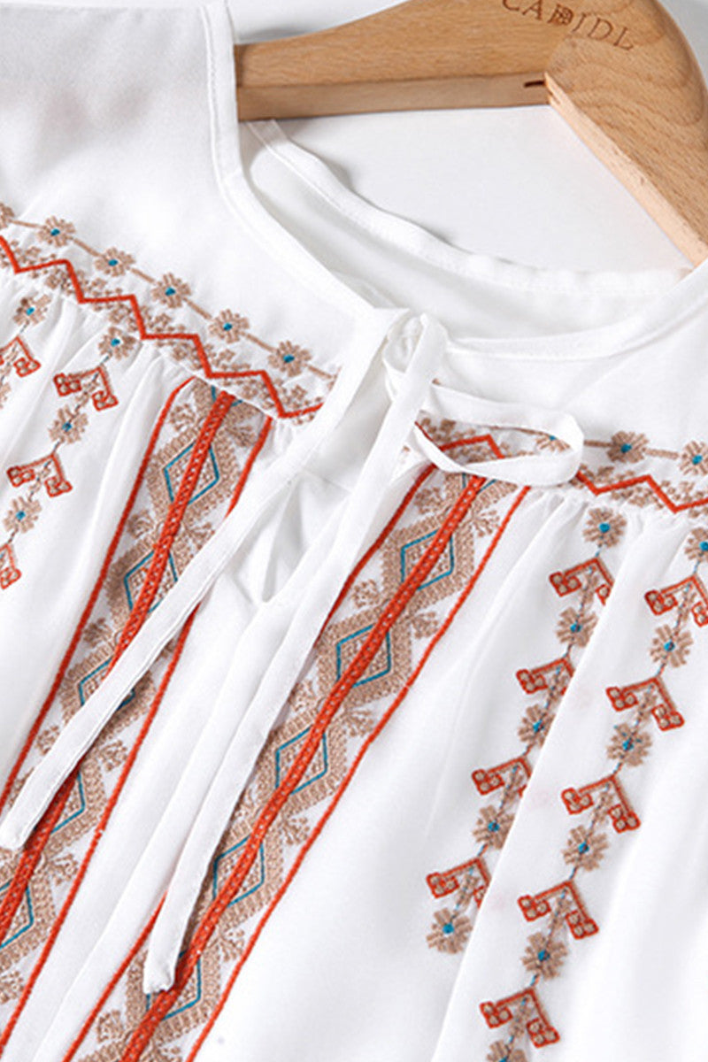 Stripe Emboridered Loose Blouse