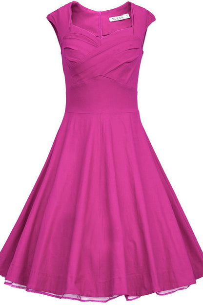Sweeatheart Cap Sleeve Pleat Flare Dress