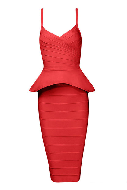 Sexy Bodycon Peplum Two Piece Wrap Dress