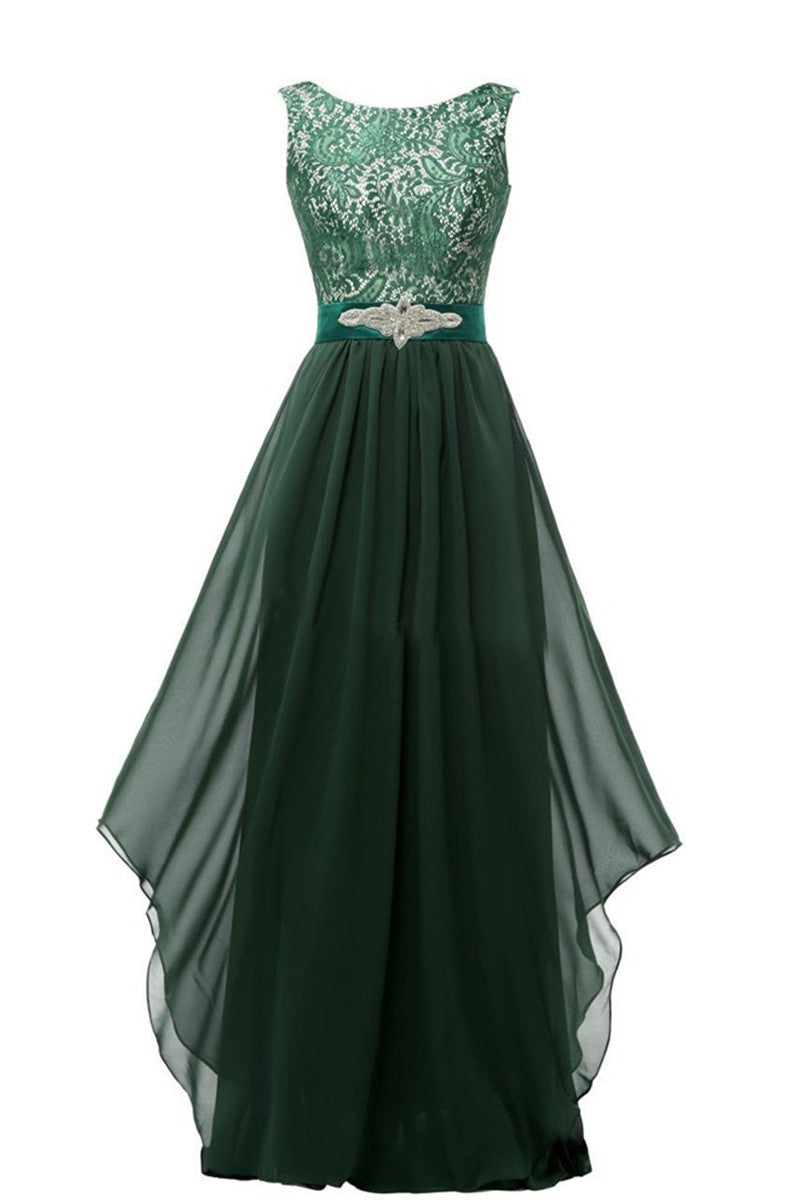 Round Collar Lace Applique Beaded Empire Waist Backless Flare Hem Tulle Gown Dress