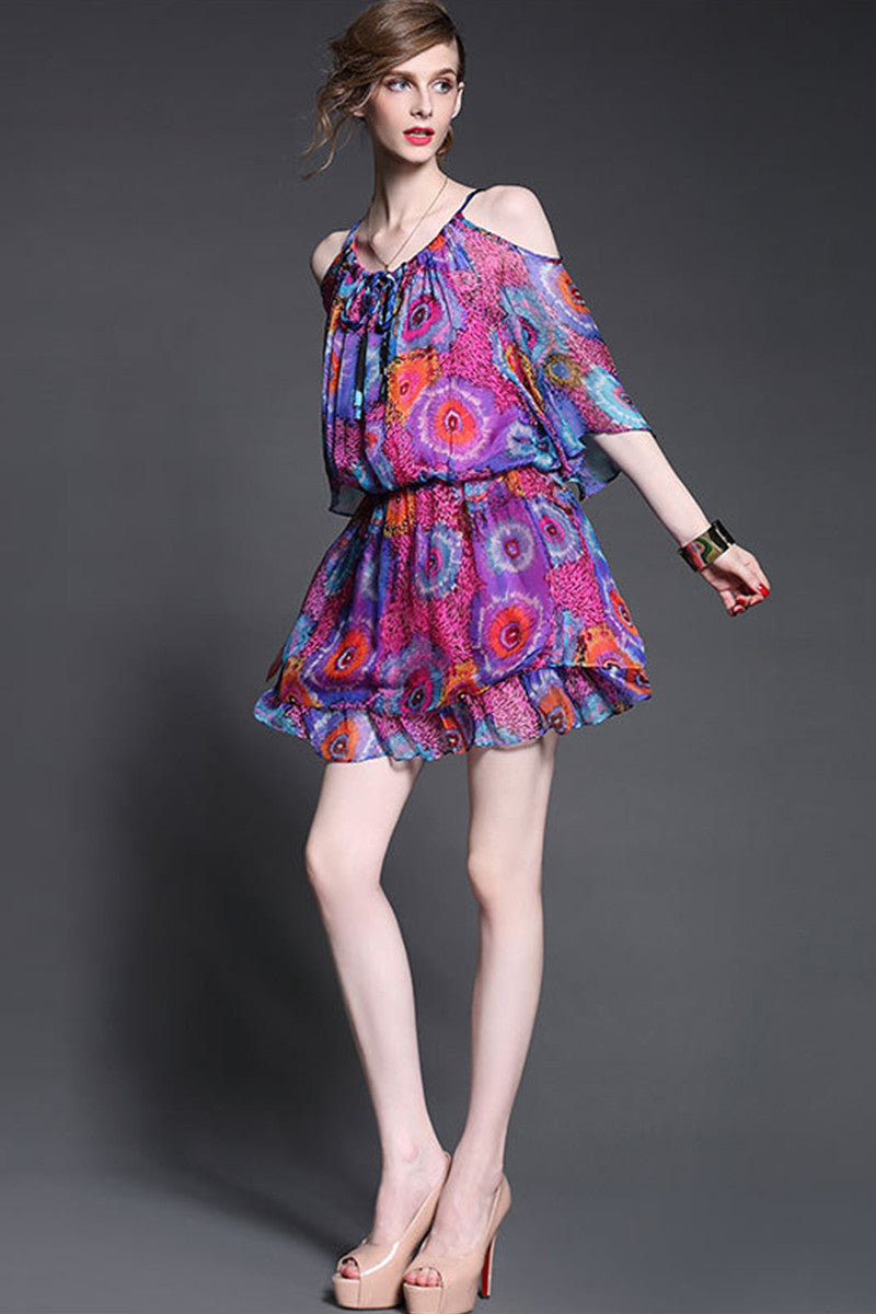 Cold Shoulder Multi Floral Short Casual Dress