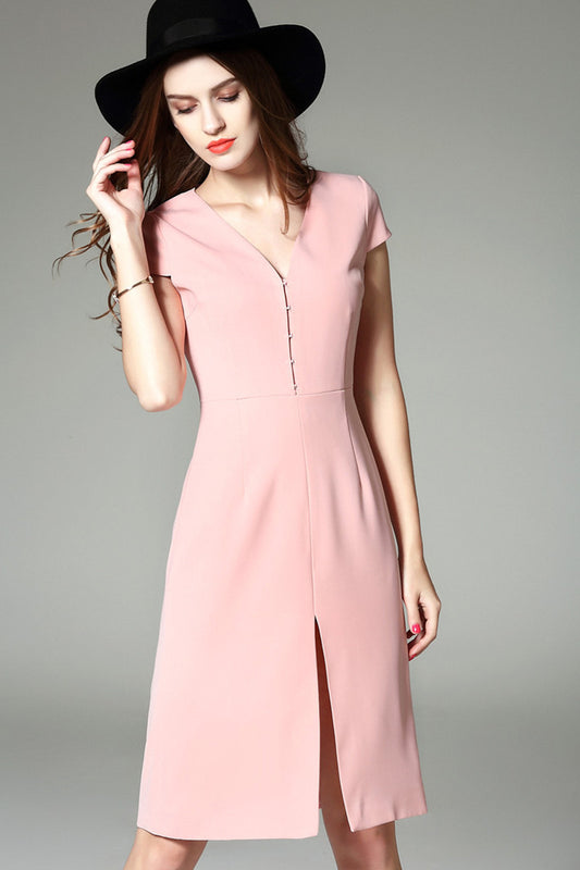 Elegant V Neck Slim Cap Sleeve Formal Dress