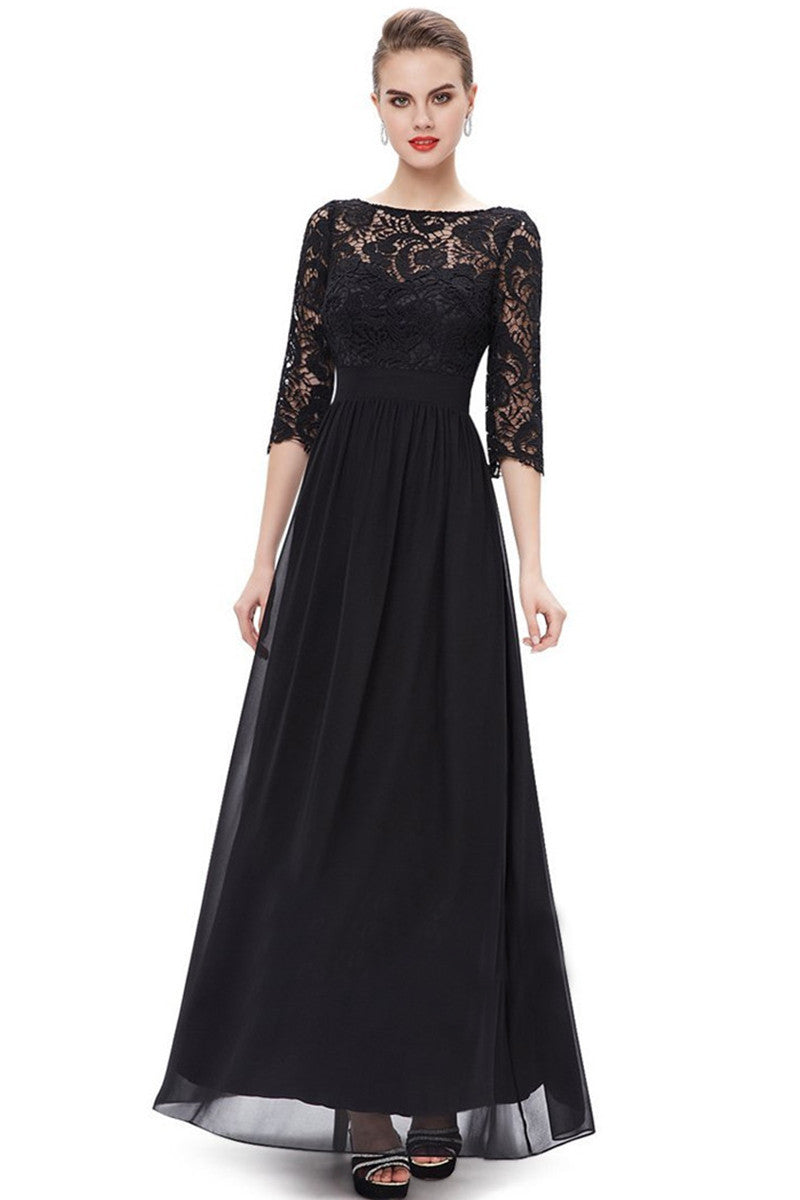 Elegant Floral Lace Round Neck Evening Fromal Gown Dress
