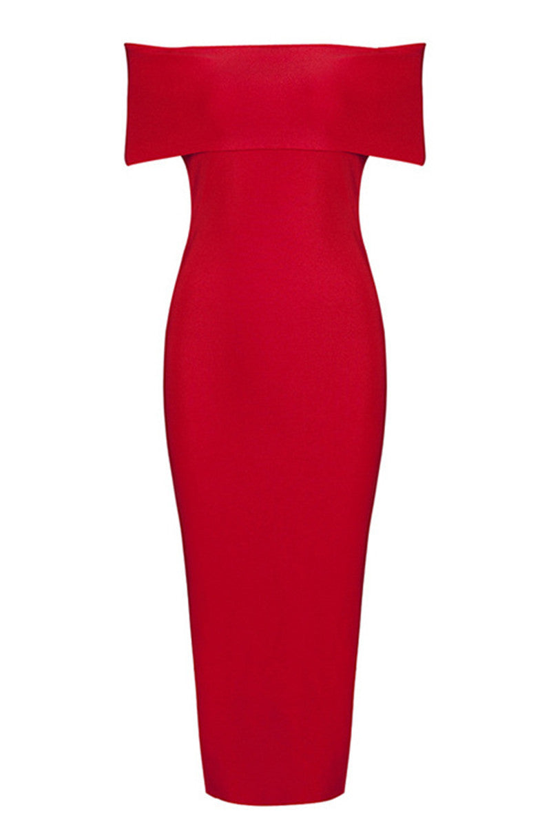 Off Shoulder High Slit Midi Dress