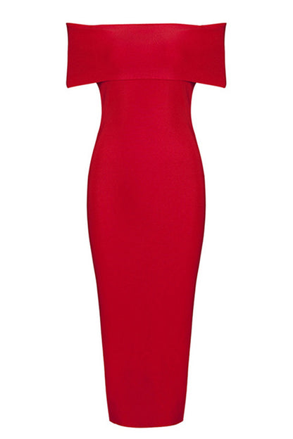 Off Shoulder High Slit Midi Dress