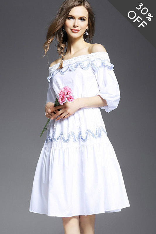 [30% OFF TILL 7 APR] Boat Neck Pure Casual Vacation Dress