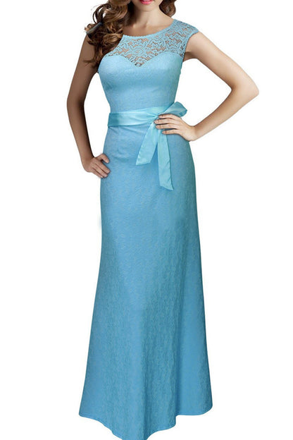 Short Sleeve Lace Backless Evening Party Dress