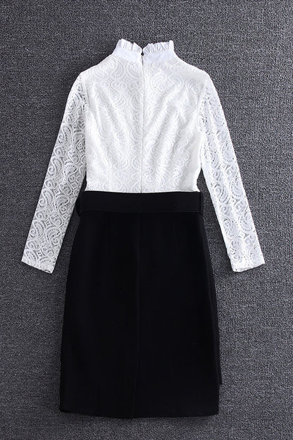 Faux Two Piece Lace Top With Pencil Skirt - NJOYDRESS - 2