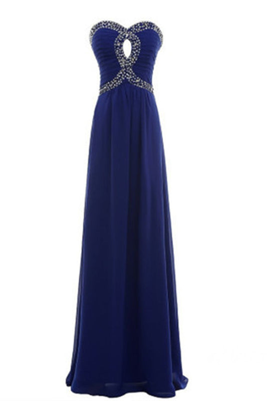 Sweetheart Strapless Rhinestone Beaded Bust Runched Gown Long Dress