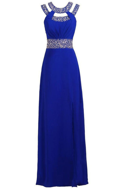 Round Collar Sequins Bridesmaid Evening Bridal Long Dress