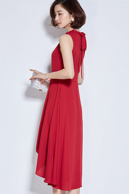 Little Mock Neck Hi-low Back Tied Casual Maxi Dress