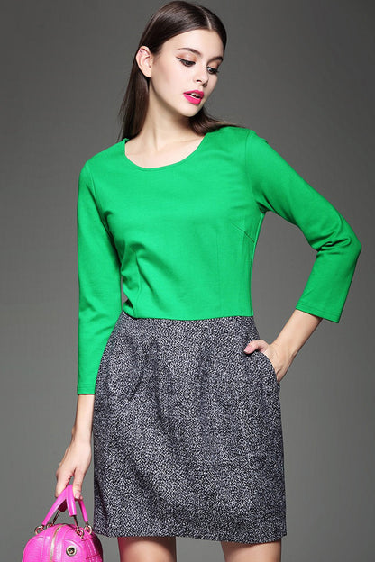WOMNE'S WEAR TO WORK SLIM ROUND NECK LONG SLEEVE VINTAGE SHORT DRESS