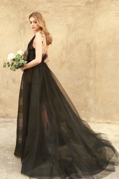 [50% OFF TILL 7 APR] Deep-V With Big Varabow Backless Long Mesh Party Dress