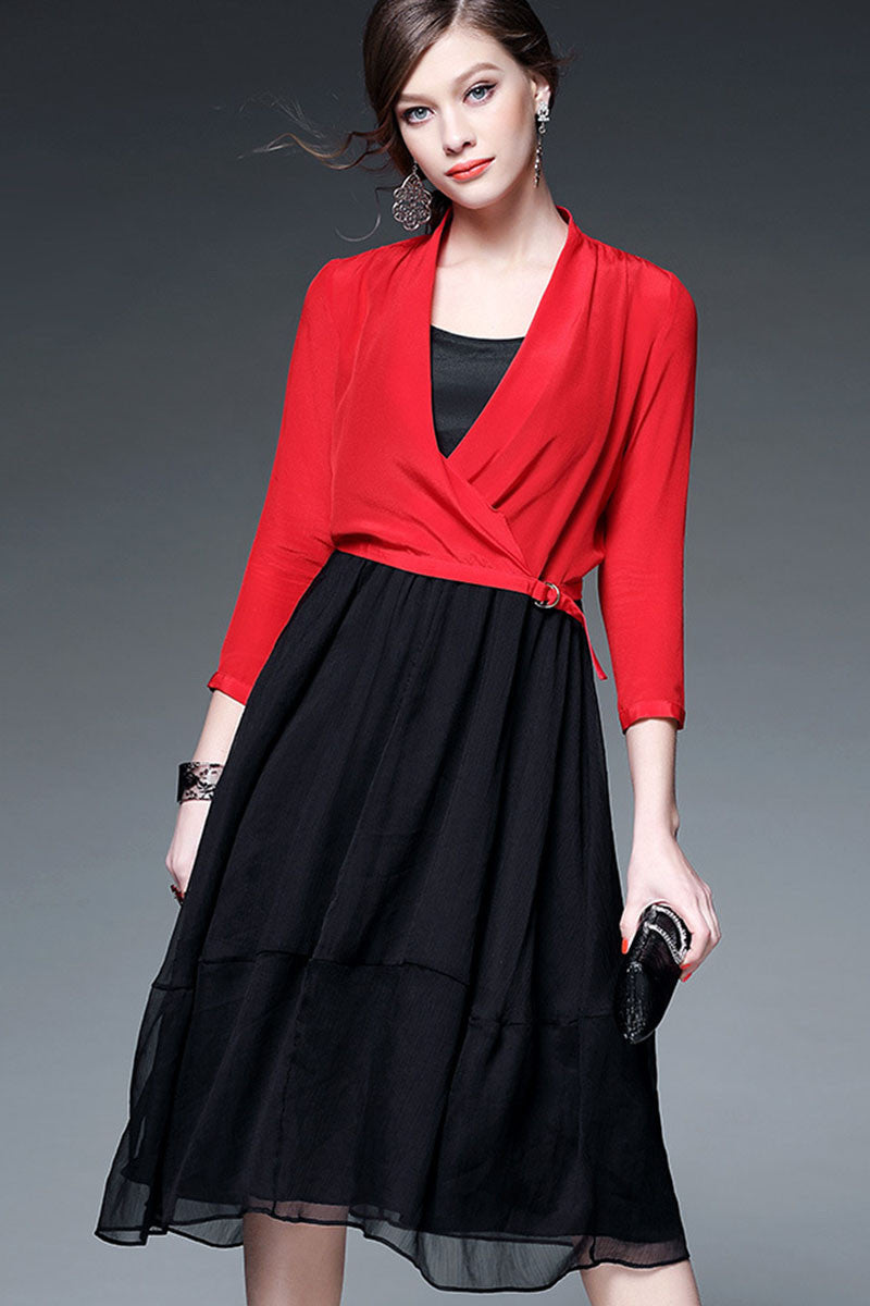 Irregular Neck Shirring Waist Swing Dress - NJOYDRESS - 2