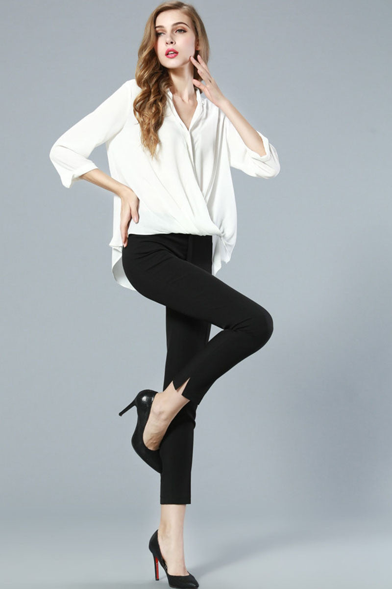Scoop V Neck Hollow-out  Back  Cross  Loose Blouse - NJOYDRESS - 2