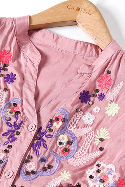 Emboridered With Stud Flared Button Down Shirts