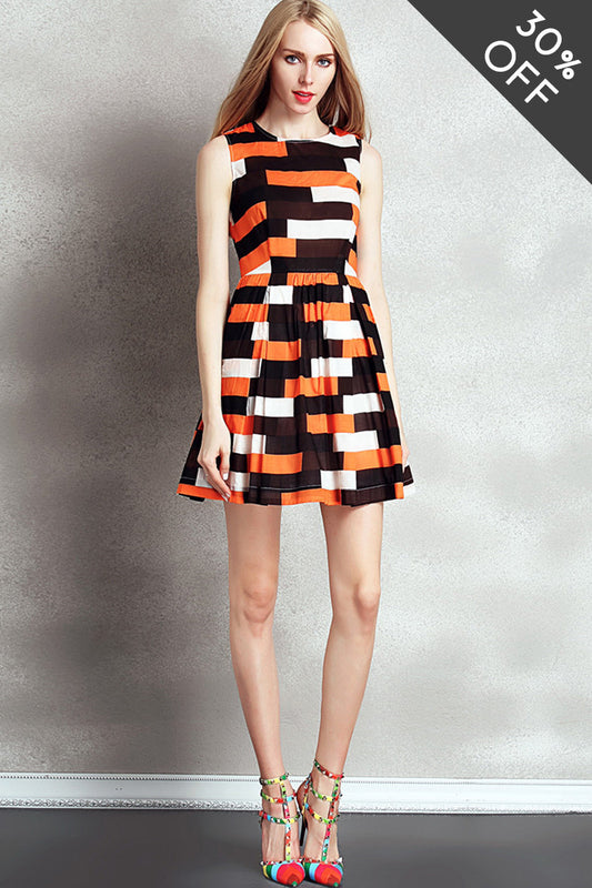 [30% OFF TILL 7 APR] Casual Color Block Sleeveless Mini Dress