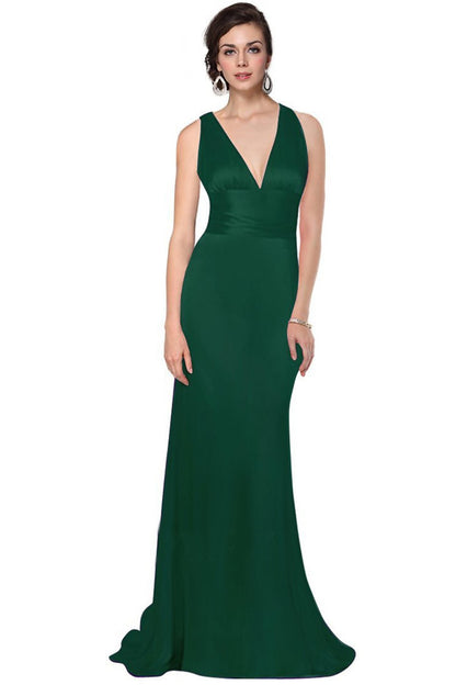 Deep V Neck Empire Waist Slim Cross Back Slim Dress Gown