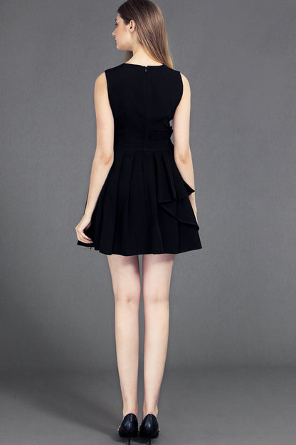 Casual V Neck Sleeve Skater Fit Pleated Skirt