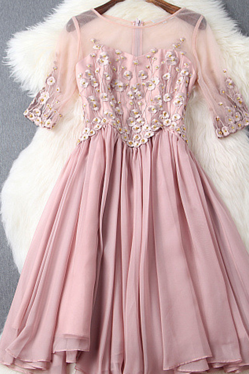Rosette With Beaded Lace Bridesmaid Lace Dress