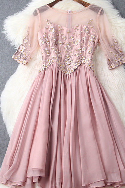 Rosette With Beaded Lace Bridesmaid Lace Dress