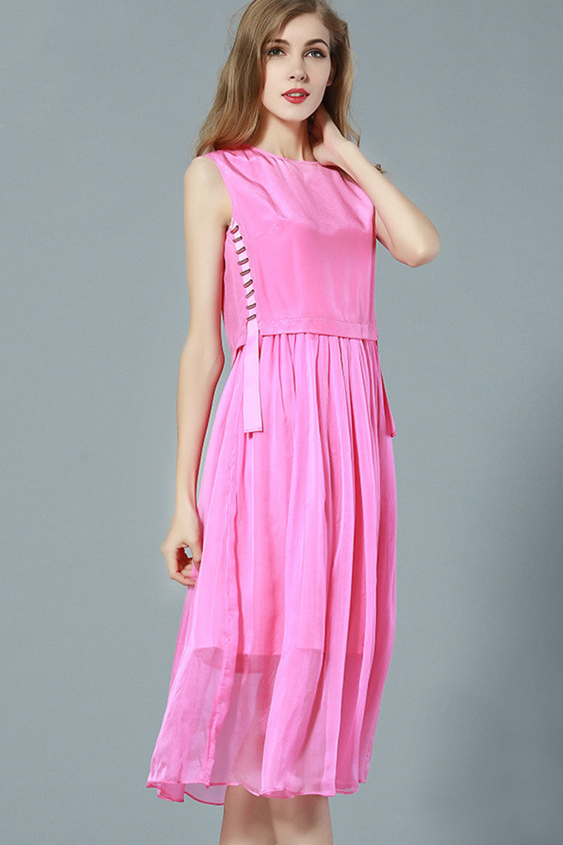Ribbon With Beaded At Side Causal Dress