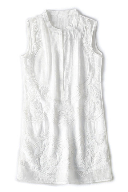 Casual Fresh And Elegant Embroidery Cutout Mini Dress