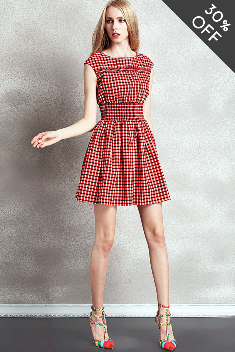 [30% OFF TILL 7 APR] Casual Plaid Round Neck Slim Mini Dress