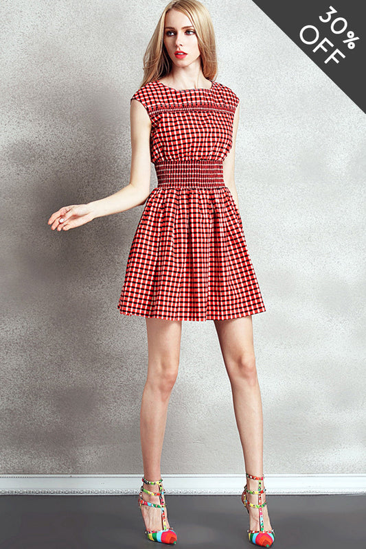 [30% OFF TILL 7 APR] Casual Plaid Round Neck Slim Mini Dress