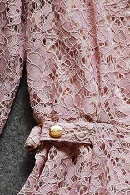 WOMEN'S ELEGANT LACE ROUND NECK LONG SLEEVE COCKTAIL PARTY DRESS