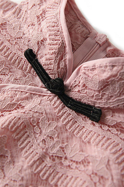 Elegant Lace Stand Collar Falbala Peplum Mini Dress