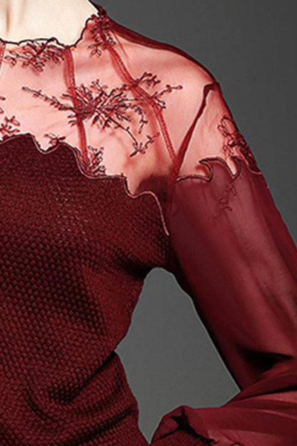 Ballon Sleeve Emboridered Lace Tops