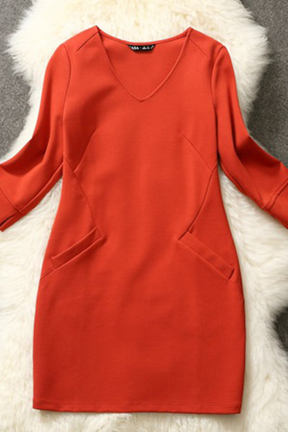 WOMEN'S V NECK ELEGANT HALF SLEEVE CASUAL WEAR TO WORK SHORT DRESS
