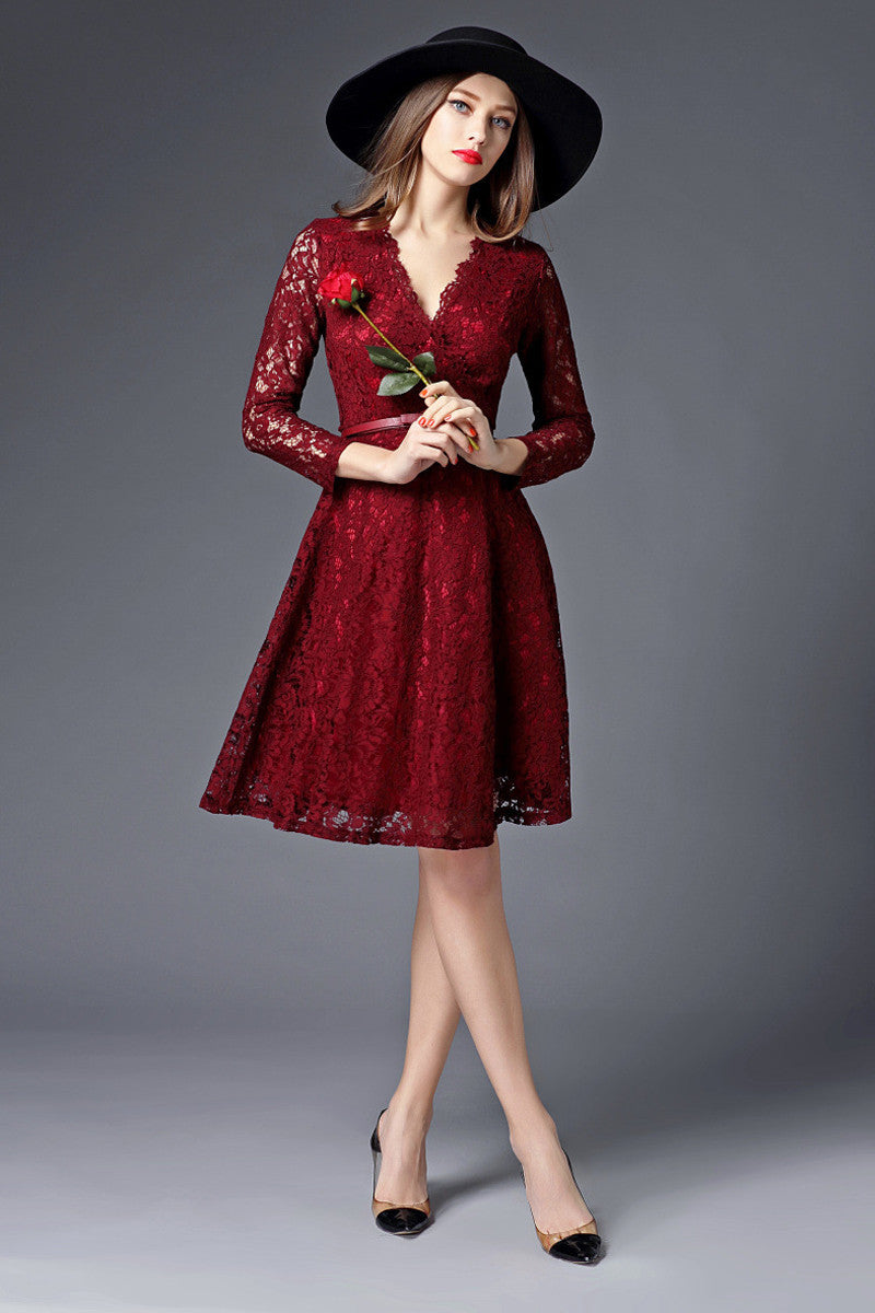 V-neck Full Lace Dress - NJOYDRESS - 1