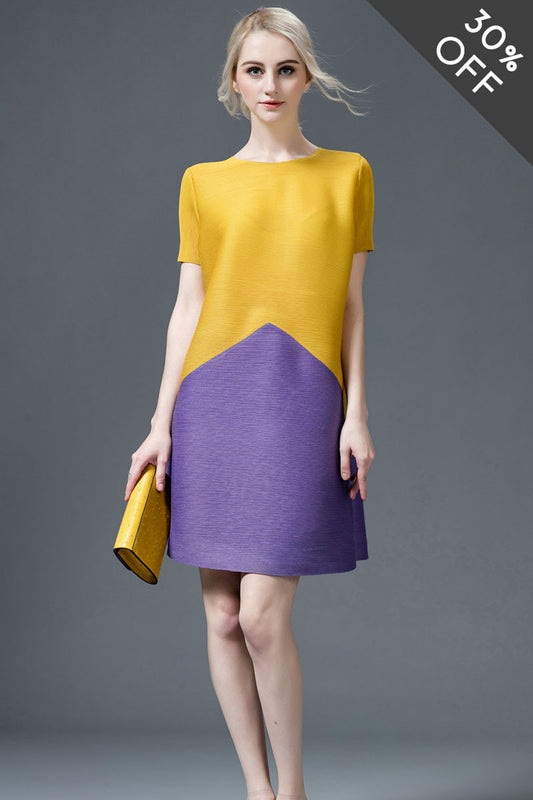[30% OFF TILL 7 APR] Color Block Short Sleeve Casual Shift Dress